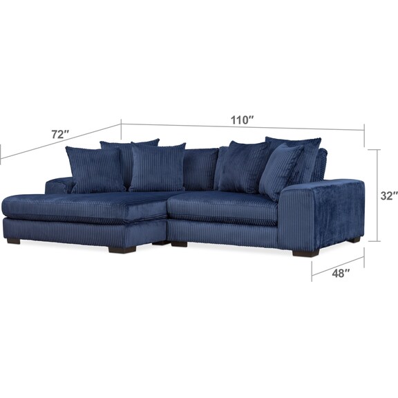 Living Room Furniture - Lounge 2-Piece Sectional with Left-Facing Chaise - Navy