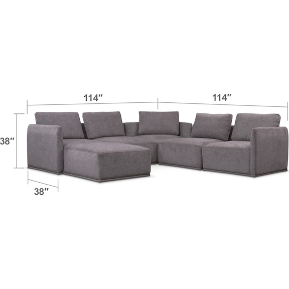 Living Room Furniture - Rio 6-Piece Sectional with 3 Corner Chairs - Gray