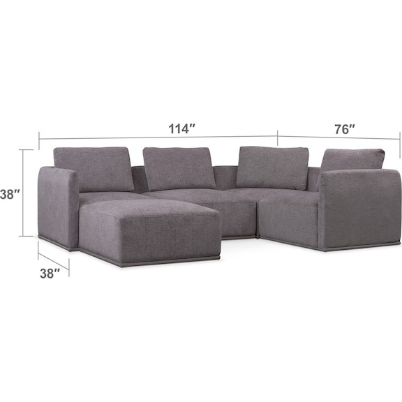 Living Room Furniture - Rio 5-Piece Sectional with 1 Armless Chair and Ottoman - Gray