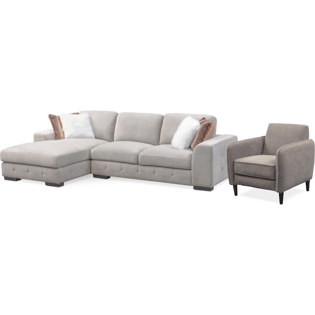 Living Room Furniture - Terry 2-Piece Sectional with Chaise and Accent Chair Set
