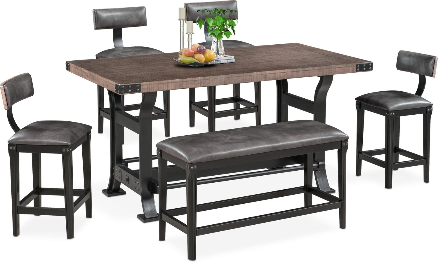 Newcastle Counter-Height Dining Table, 4 Stools and Bench ...