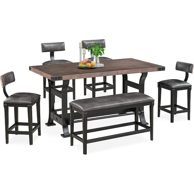 Newcastle CounterHeight Dining Table, 4 Stools and Bench Gray