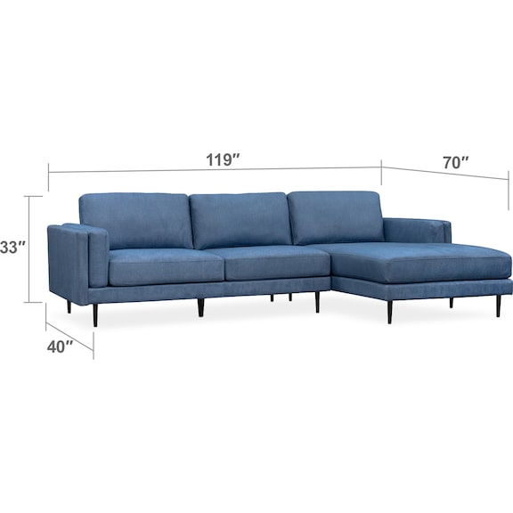 Living Room Furniture - West End 2-Piece Sectional with Right-Facing Chaise - Blue