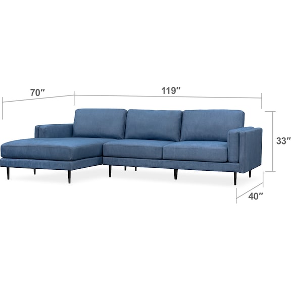 Living Room Furniture - West End 2-Piece Sectional with Left-Facing Chaise - Blue