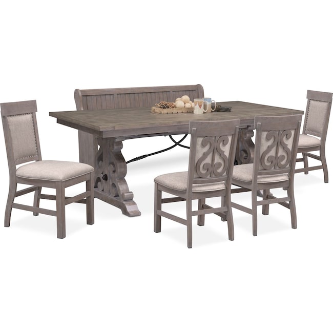 Dining Room Furniture - Charthouse Rectangular Dining Table, 4 Upholstered Side Chairs and Bench