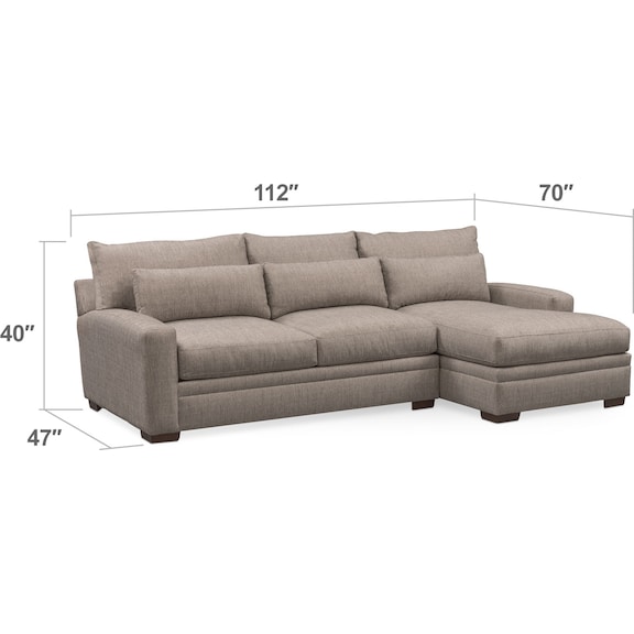 Living Room Furniture - Winston Comfort 2-Piece Sofa with Right-Facing Chaise - Gray