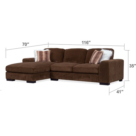 Living Room Furniture - Terry 2-Piece Sectional with Left-Facing Chaise - Chocolate