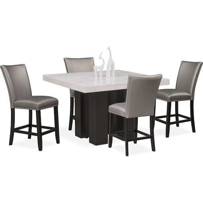 Artemis Counter Height Dining Table And 4 Upholstered Stools Gray Dining Room Furniture Artemis Counter Height Table And 4 Upholstered Stools Gray