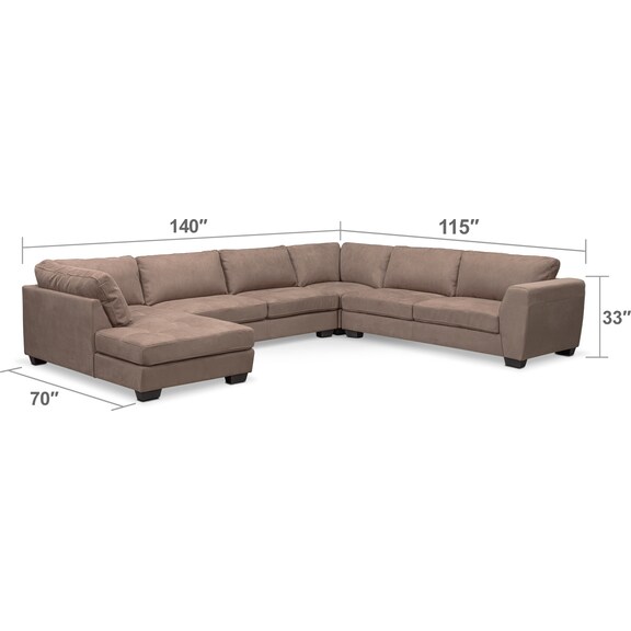 Living Room Furniture - Santana 4-Piece Sectional with Left-Facing Chaise - Taupe
