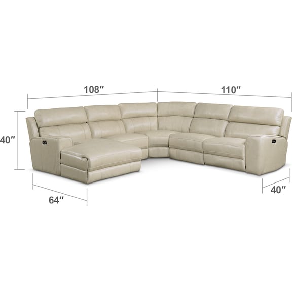 Living Room Furniture - Newport 5-Piece Dual-Power Reclining Sectional with Chaise and 2 Reclining Seats