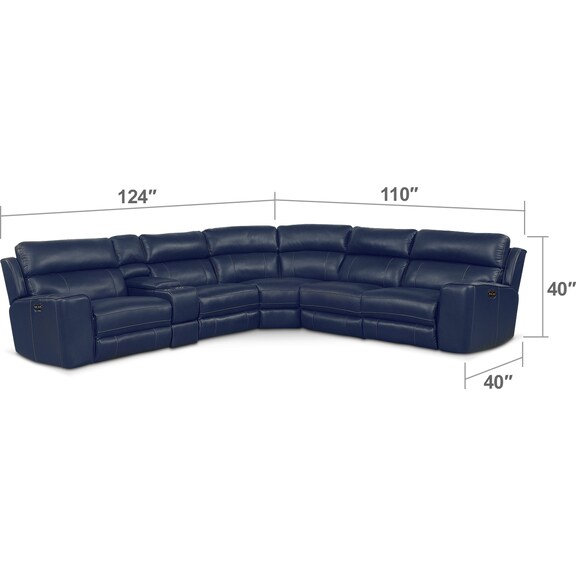 Living Room Furniture - Newport 6-Piece Power Reclining Sectional with 3 Reclining Seats - Blue