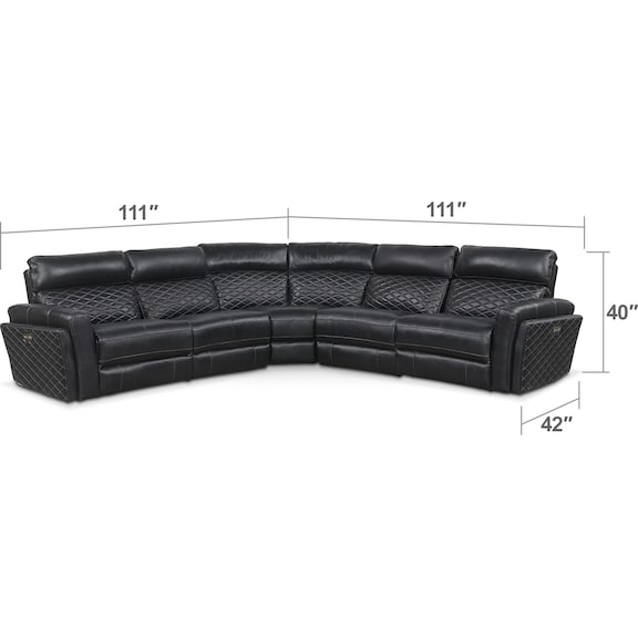 Living Room Furniture - Catalina 5-Piece Dual-Power Reclining Sectional with 2 Reclining Seats