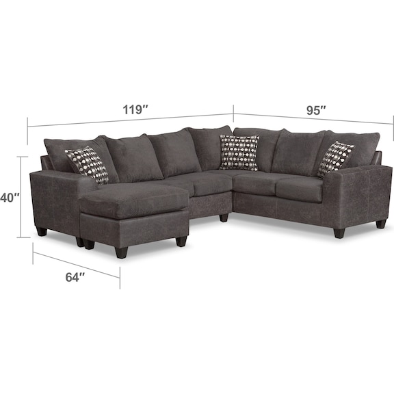 Living Room Furniture - Brando 3-Piece Sectional with Modular Chaise - Smoke