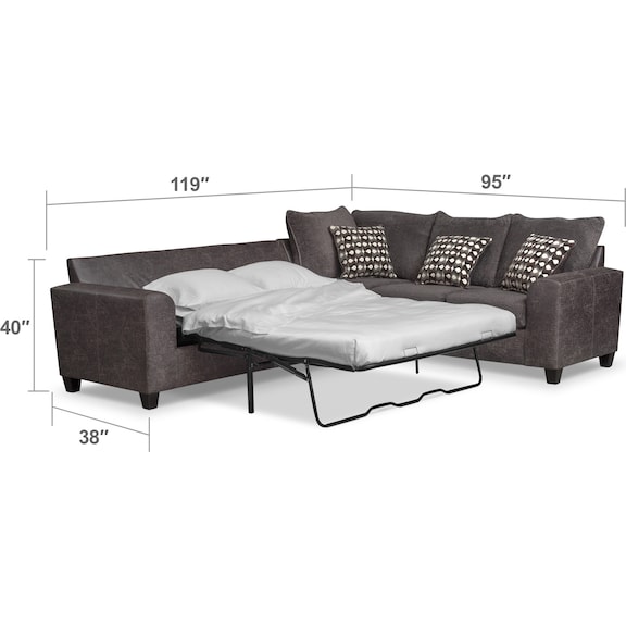 Living Room Furniture - Brando 3-Piece Innerspring Sleeper Sectional - Smoke
