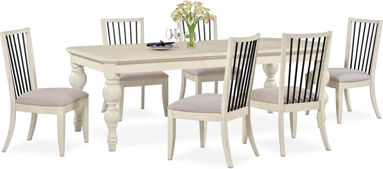 Gristmill Dining Table and 6 Side Chairs Linen American Signature