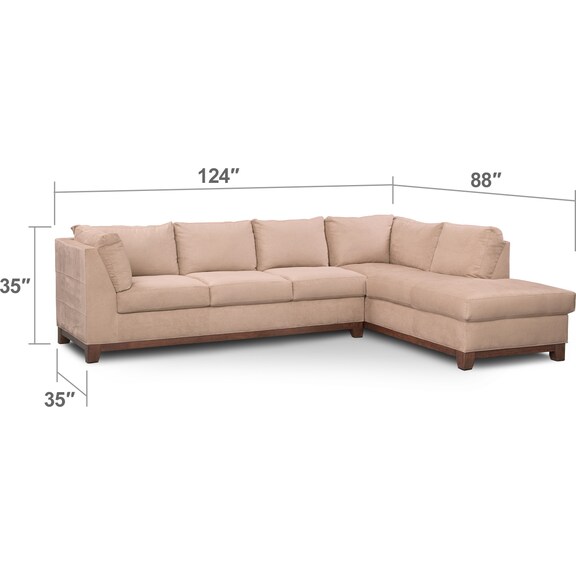 Living Room Furniture - Soho 2-Piece Sectional with Right-Facing Chaise and Ottoman - Cobblestone