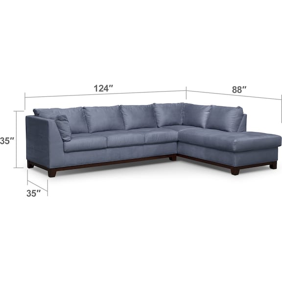 Living Room Furniture - Soho 2-Piece Sectional with Right-Facing Chaise - Steel