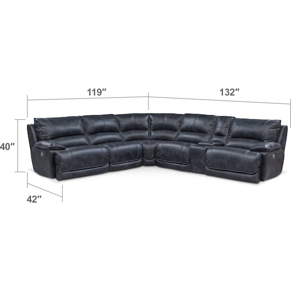 Living Room Furniture - Mario 6-Piece Power Reclining Sectional with 3 Reclining Seats - Navy