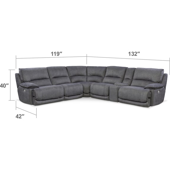 Living Room Furniture - Mario 6-Piece Power Reclining Sectional with 2 Reclining Seats