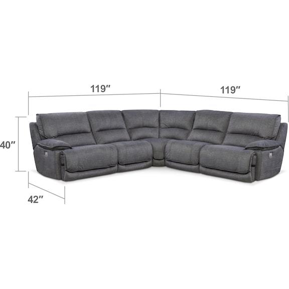 Living Room Furniture - Mario 5-Piece Dual-Power Reclining Sectional with 3 Reclining Seats