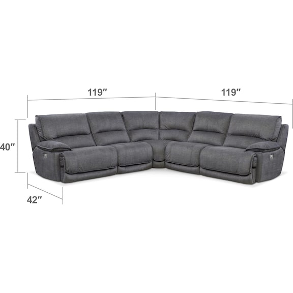 Living Room Furniture - Mario 5-Piece Power Reclining Sectional with 2 Reclining Seats
