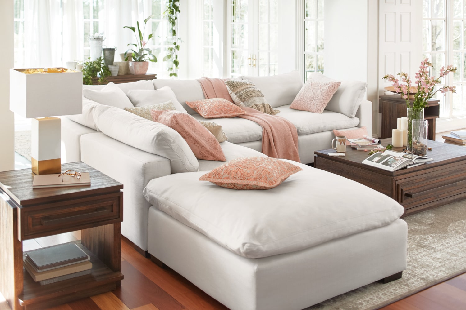 Plush 4-Piece Sectional and Ottoman - Anders Ivory | American Signature