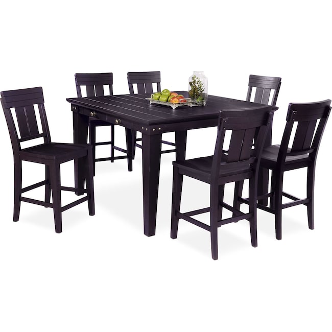 Dining Room Furniture - New Haven Counter-Height Dining Table and 6 Slat-Back Stools
