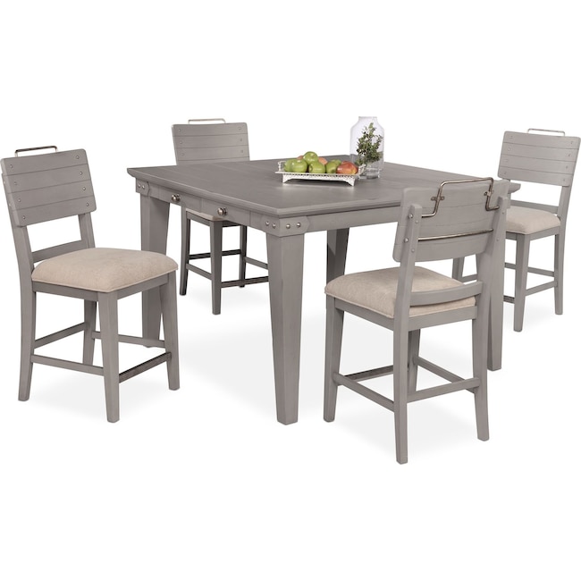 Dining Room Furniture - New Haven Counter-Height Dining Table and 4 Shiplap Stools