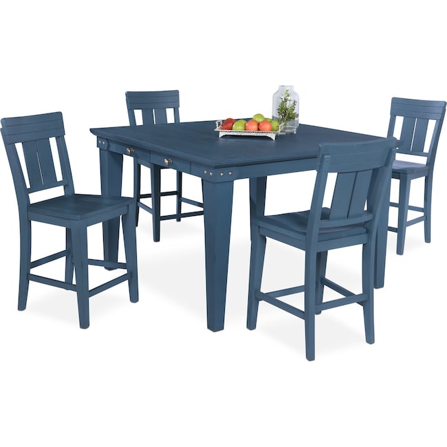 Dining Room Furniture - New Haven Counter-Height Dining Table and 4 Slat-Back Stools