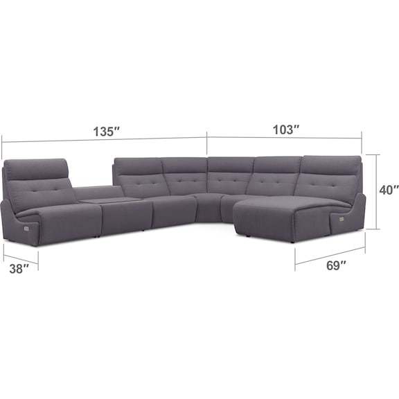 Living Room Furniture - Jett 6-Piece Dual Power Reclining Right-Facing Sectional - Gray