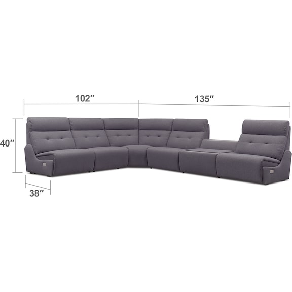 Living Room Furniture - Jett 6-Piece Dual Power Reclining Sectional with 3 Reclining Seats - Gray
