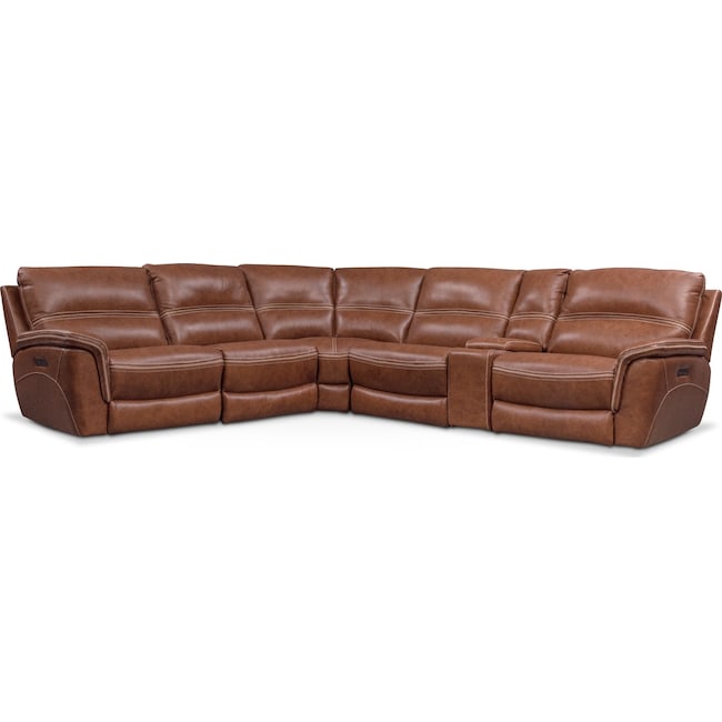 Living Room Furniture - Avanti 6-Piece Triple Power Reclining Sectional with 2 Reclining Seats