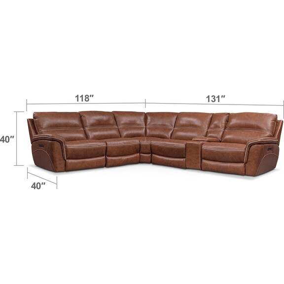 Living Room Furniture - Avanti 6-Piece Triple Power Reclining Sectional with 2 Reclining Seats
