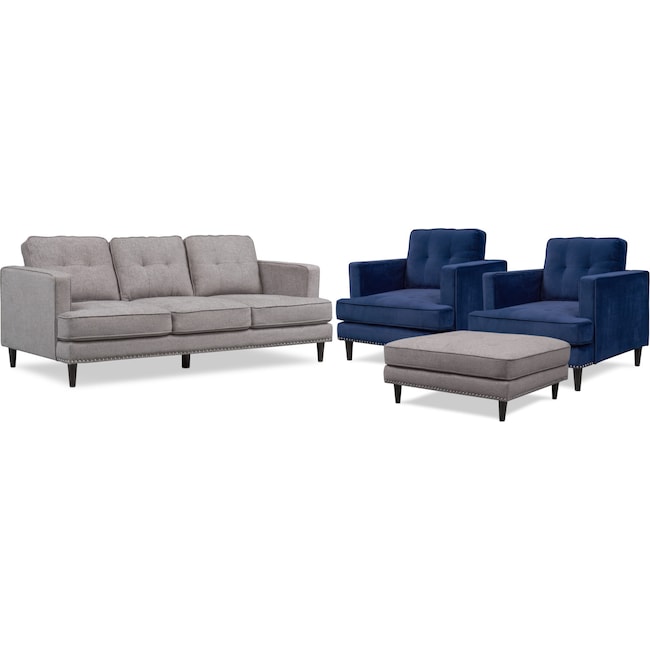 Living Room Furniture - Parker Sofa with Ottoman and 2 Chairs