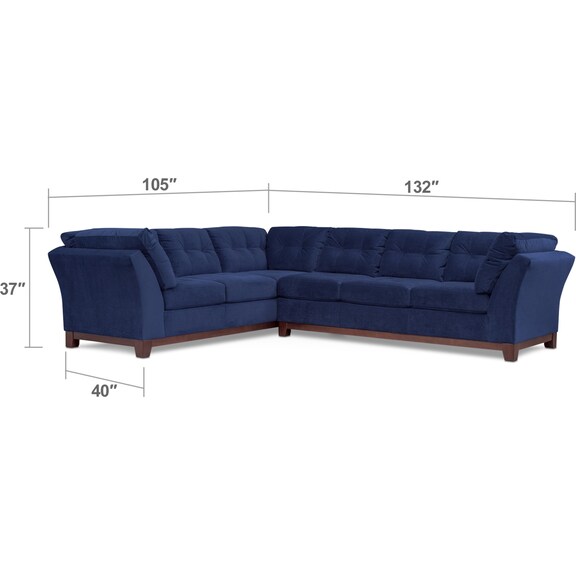 Living Room Furniture - Sebring 2-Piece Sectional with Right-Facing Sofa - Indigo