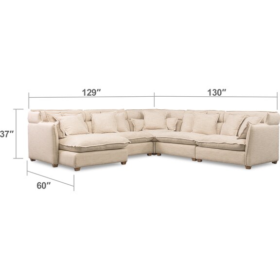 Living Room Furniture - Willow 5-Piece Sectional with Left-Facing Chaise - Beige