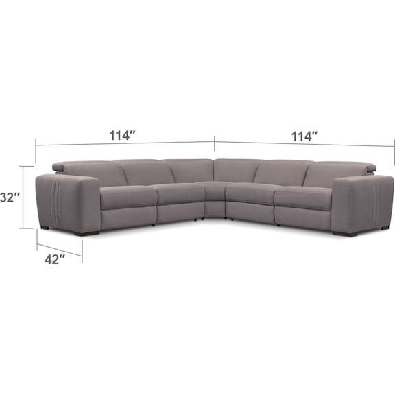 Living Room Furniture - Tino 5-Piece Dual Power Reclining Sectional - Gray