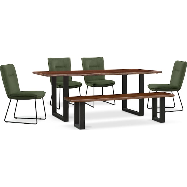 Dining Room Furniture - Portland Dining Table, 4 Upholstered Side Chairs and Bench