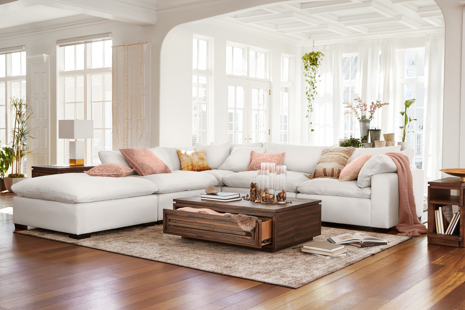 Plush 4-Piece Sectional and Ottoman - Anders Ivory ...