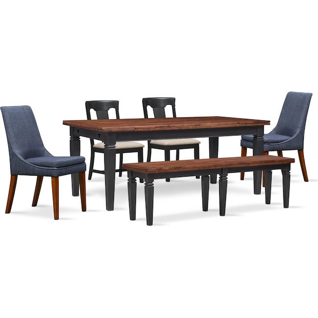 Dining Room Furniture - Adler Dining Table, 2 Side Chairs, 2 Upholstered Side Chairs and Bench