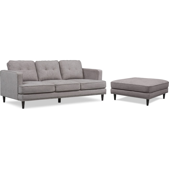 Living Room Furniture - Parker Sofa with Ottoman - Gray