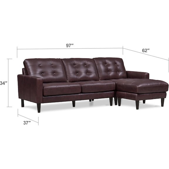 Living Room Furniture - Lincoln 2-Piece Sectional with Right-Facing Chaise - Brown