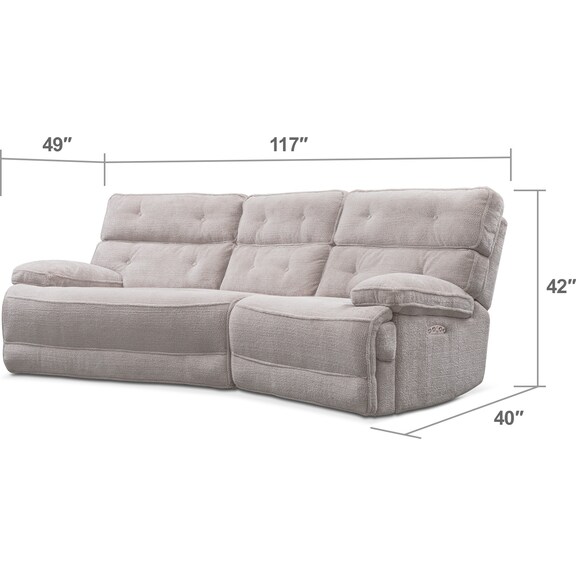 Living Room Furniture - Hugger 2-Piece Dual Power Reclining Sectional with Left-Facing Cuddler - Gray