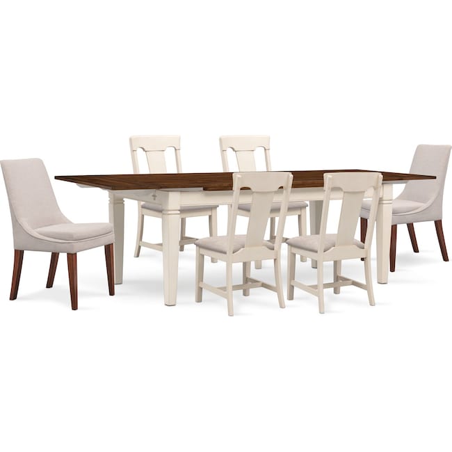 Adler Dining Table 4 Side Chairs And 2 Upholstered Dining Room Furniture Adler Table 4 Side Chairs And 2 Upholstered