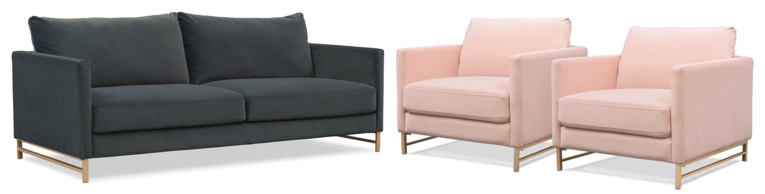 Alex Sofa And 2 Chairs Set Blush Green American Signature Alex Sofa And 2 Chairs Set Blush Green