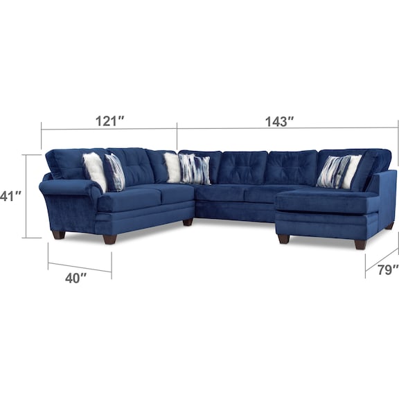 Living Room Furniture - Cordelle 3-Piece Sectional with Chaise