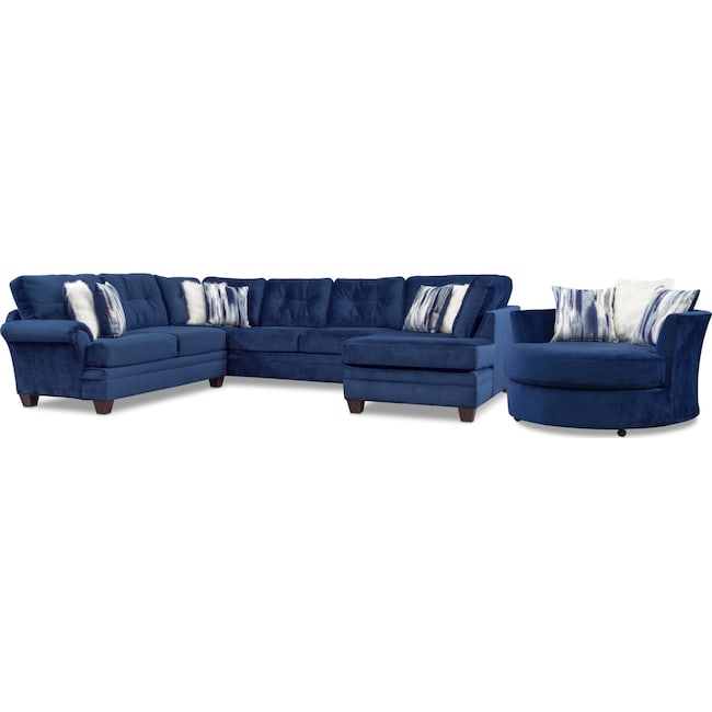 Living Room Furniture - Cordelle 3-Piece Sectional with Chaise and Swivel Chair Set