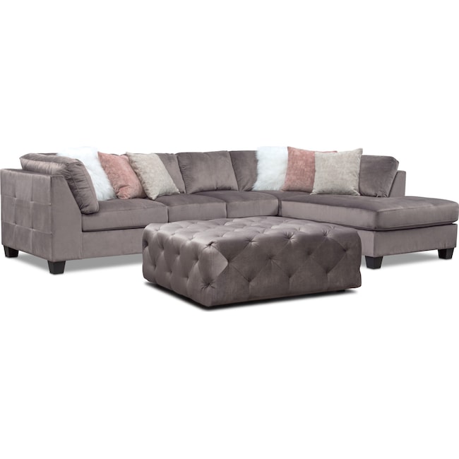 Living Room Furniture - Mackenzie 2-Piece Sectional with Ottoman