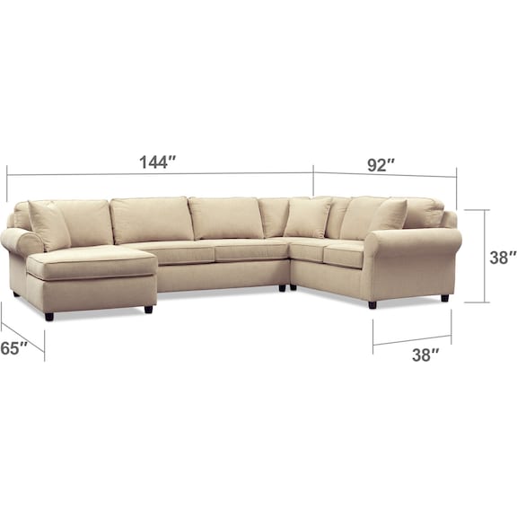 Living Room Furniture - Ashton 3-Piece Sectional with Chaise