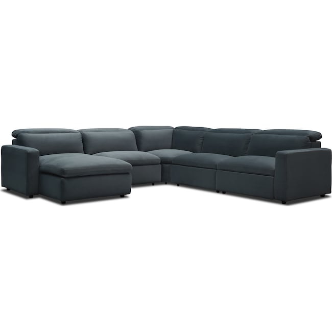 Living Room Furniture - Happy 5-Piece Dual-Power Reclining Sectional with Chaise and 3 Reclining Seats
